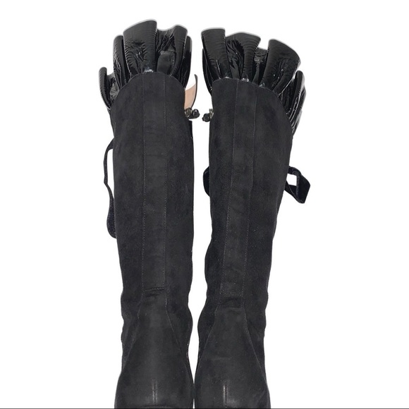 Louis Vuitton Black Goat Suede Patent Ruffle Cancan Velvet Lace-Up High Boots - Picture 14 of 16